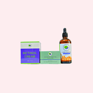 Khichi Beauty 3 Piece Anti - Aging Skincare Set, Retinol Cream, Grape Seed Oil, Green Tea Clay Mask