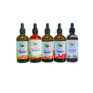 Khichi Beauty 5 Pack Moisturizing Oils, Star Anise, Pomegranate, ,Aloe Vera, Rosemary And Apricot 3.38 Fl Oz Bottles Each.